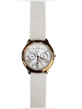 Bulova Dress Gold Plated Multifunction White Dial Ladies Watch 97N108